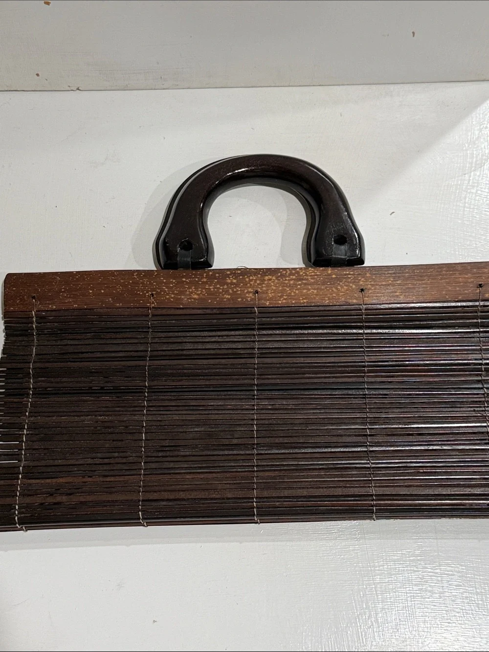 Dark Brown Thin Connected Rolling Bamboo Wood Handle Bag Purse Vintage Unique
